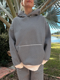 Dark Navy Blue and White Big Striped Hoodie