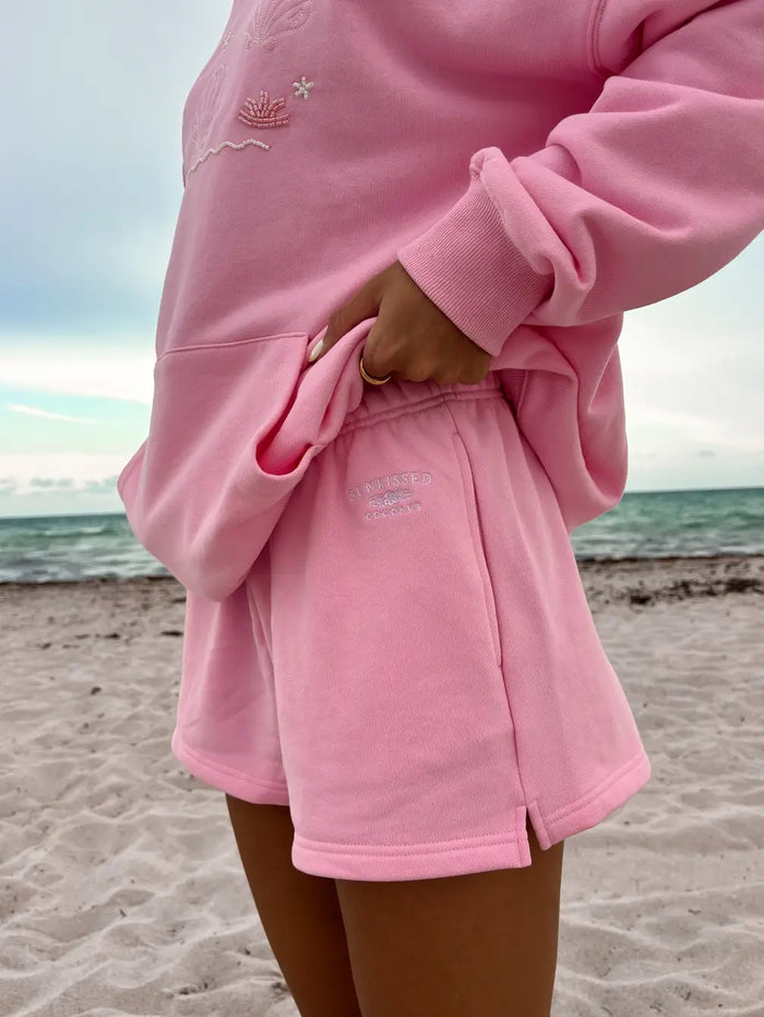 Lottie Pink Embroidered Sweat Shorts 100% Cotton