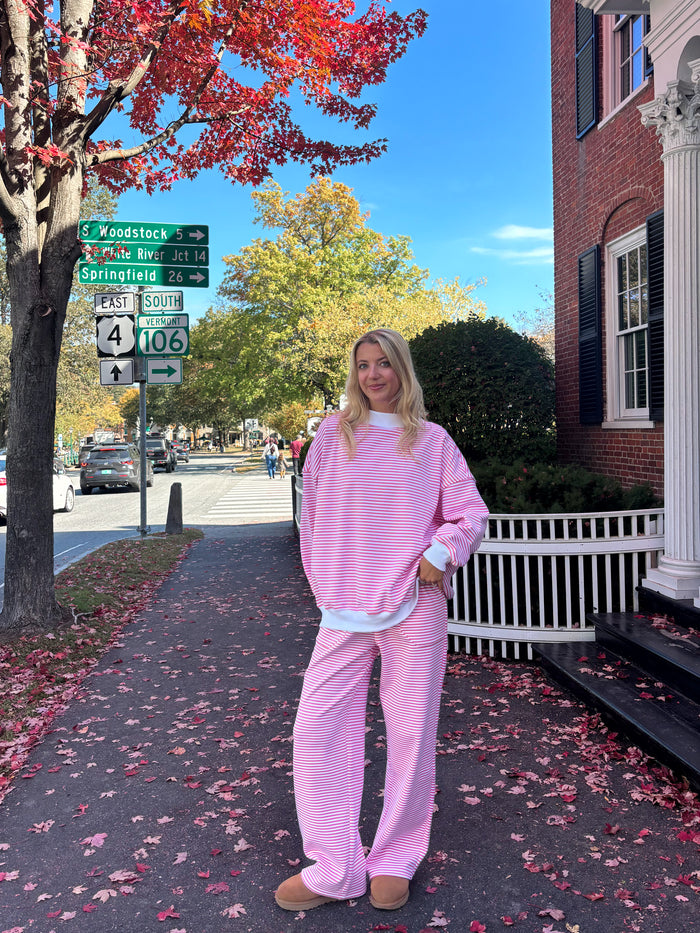 Dark Pink and White Big Striped Sweatpants