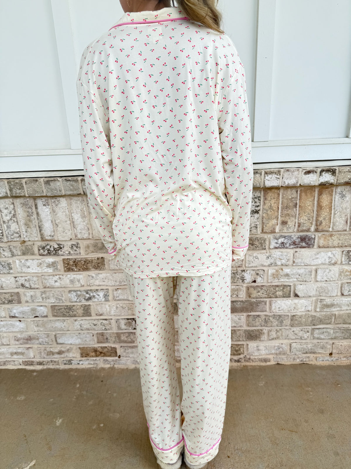 Cherries All Over Long Sleeve Button Up Pajama Top