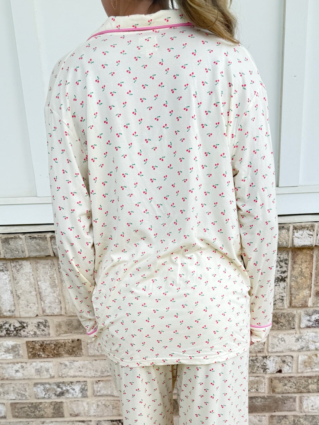 Cherries All Over Long Sleeve Button Up Pajama Top