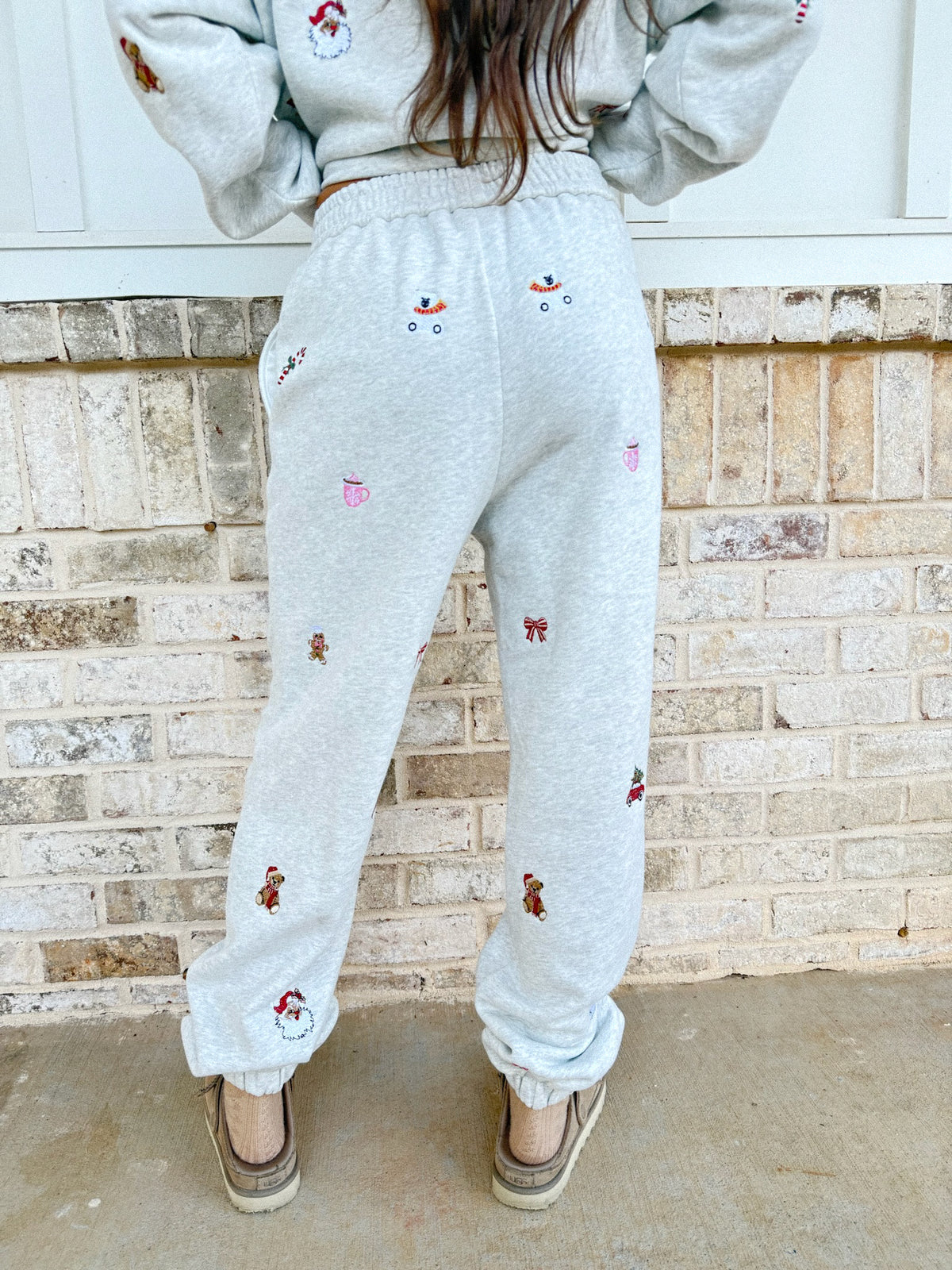 Christmas Symbols Embroidered Jogger Sweatpants 100% Cotton