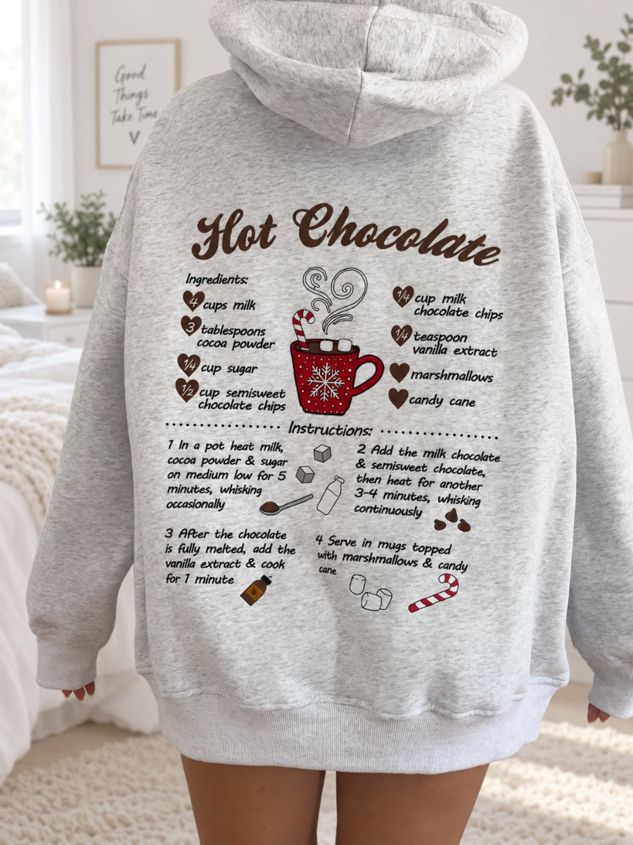 Hot Chocolate Recipe Christmas Embroider Hoodie