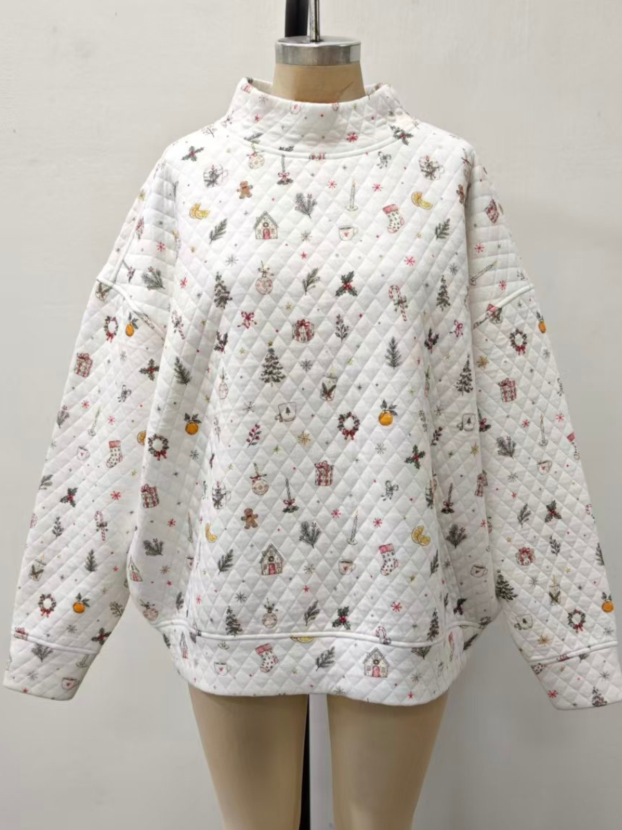 A Cottage Christmas Icons Quilted Mockneck Sweatshirt