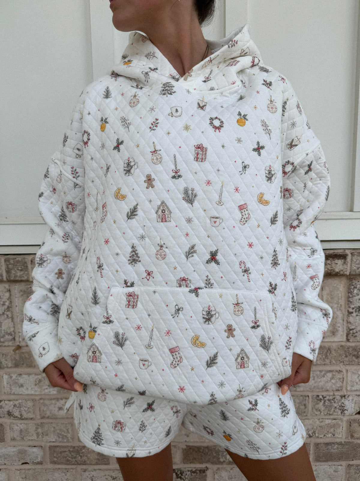 A Cottage Christmas Icons Quilted Hoodie