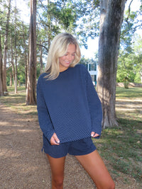 Navy Blue Polka Dot Loungewear Long Sleeve Top
