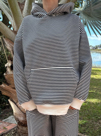 Dark Navy Blue and White Big Striped Hoodie