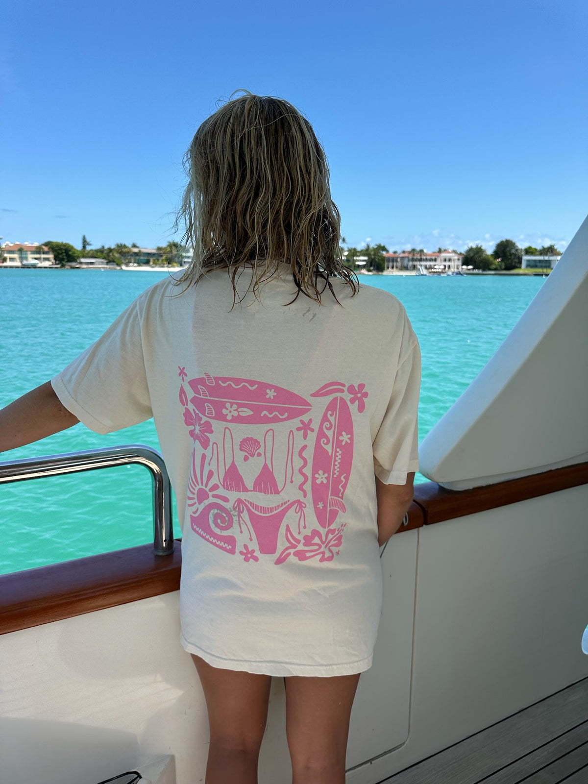 Ivory Pink Swim And Surf Comfort Colors Tee
