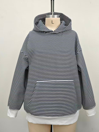 Dark Navy Blue and White Big Striped Hoodie
