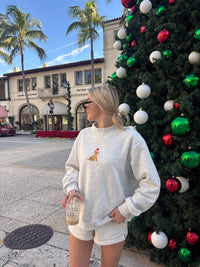 Pearl Grey Christmas Dog Santa Hat Embroidered Mockneck Sweatshirt 100% Cotton