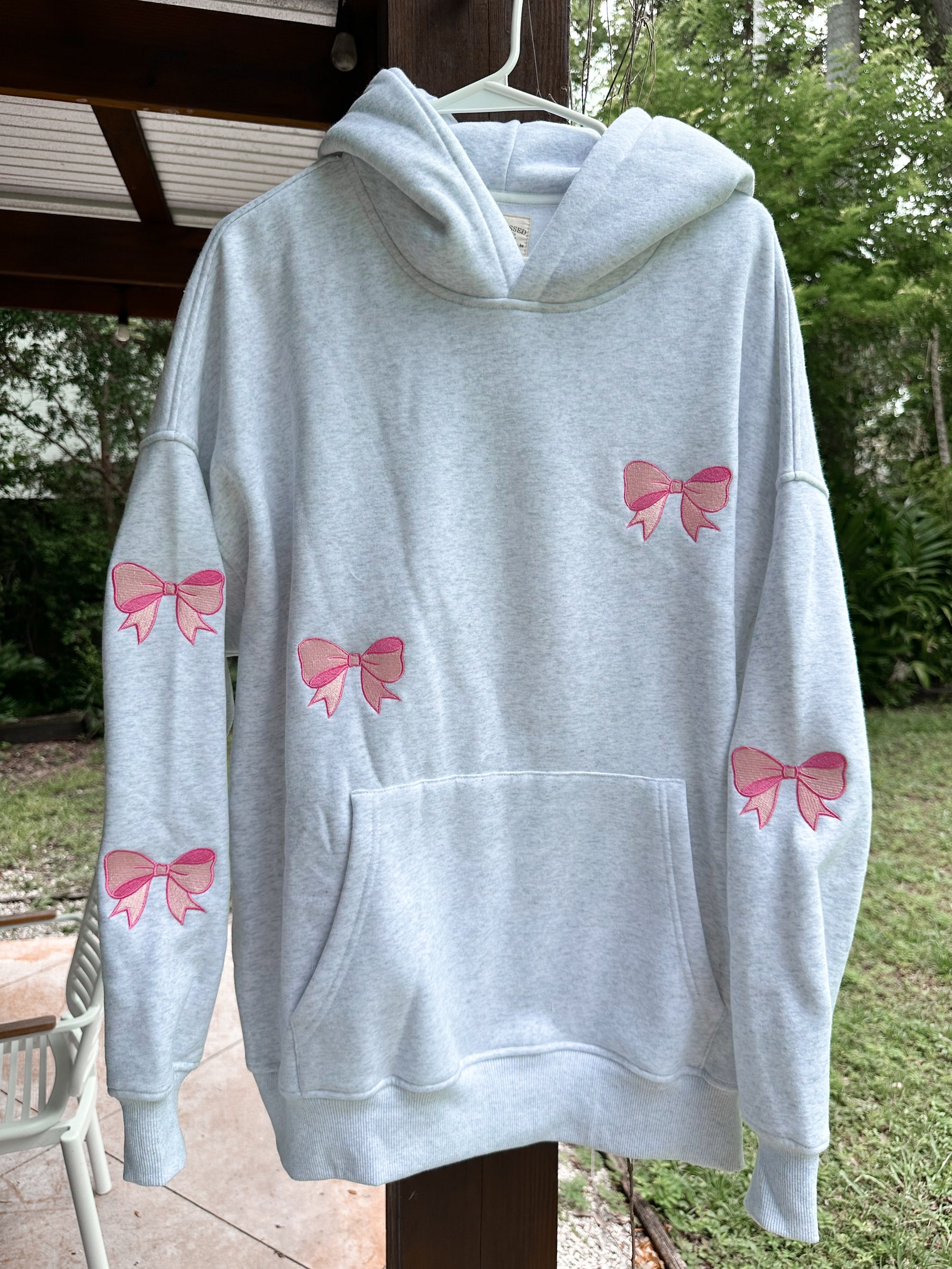 Pearl Grey Embroider Bow Hoodie