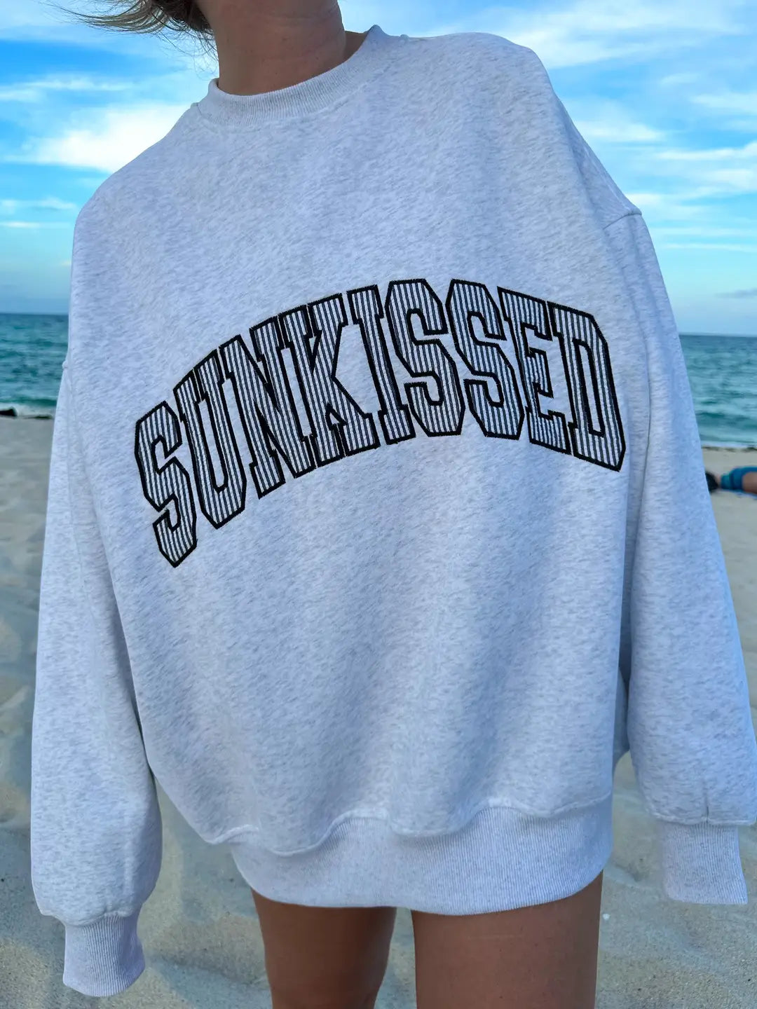 Pearl Grey Seersucker Striped Sunkissed Sweatshirt