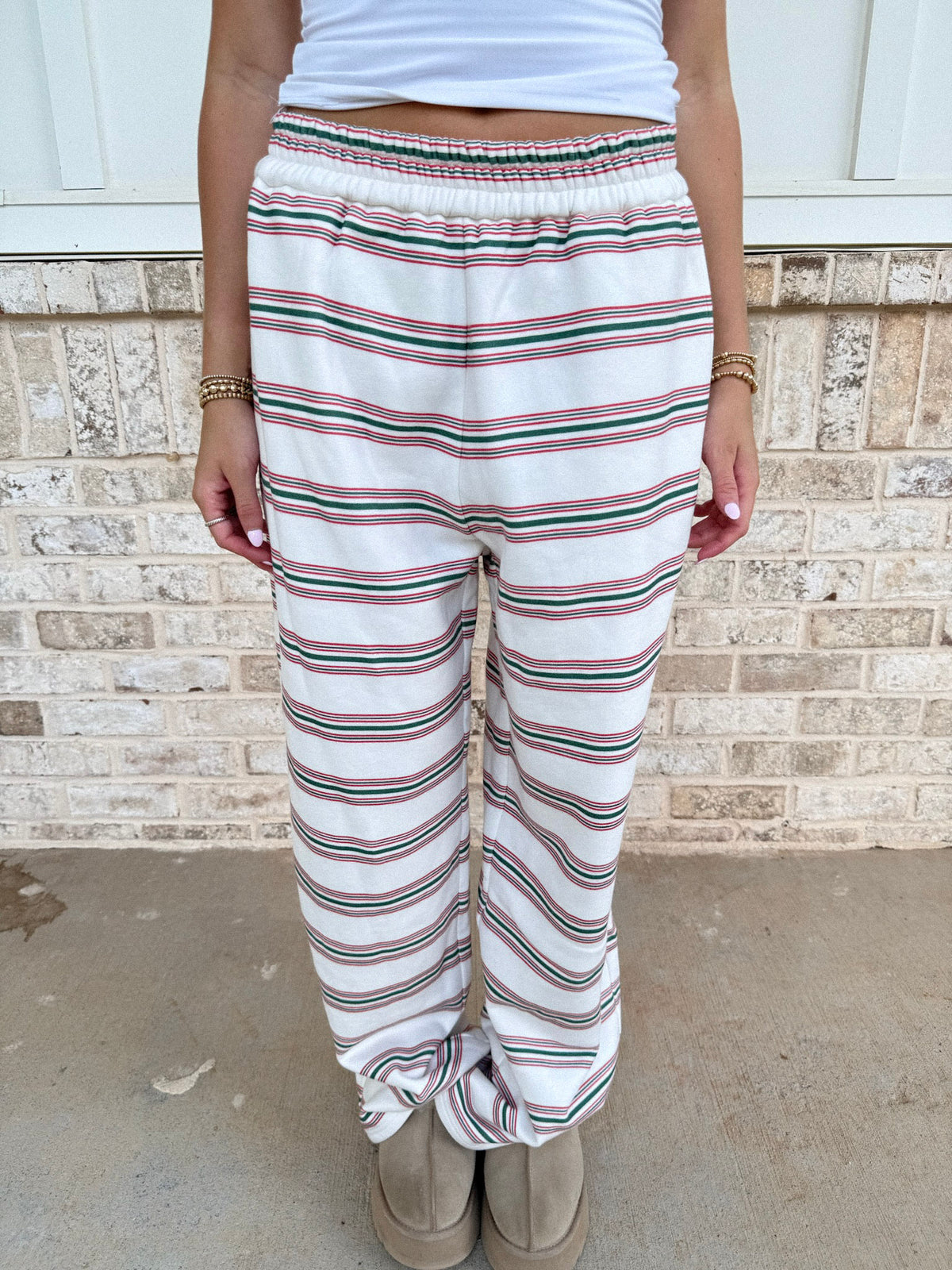 Christmas Cheer Striped 100% Cotton French Terry Flare Sweatpants