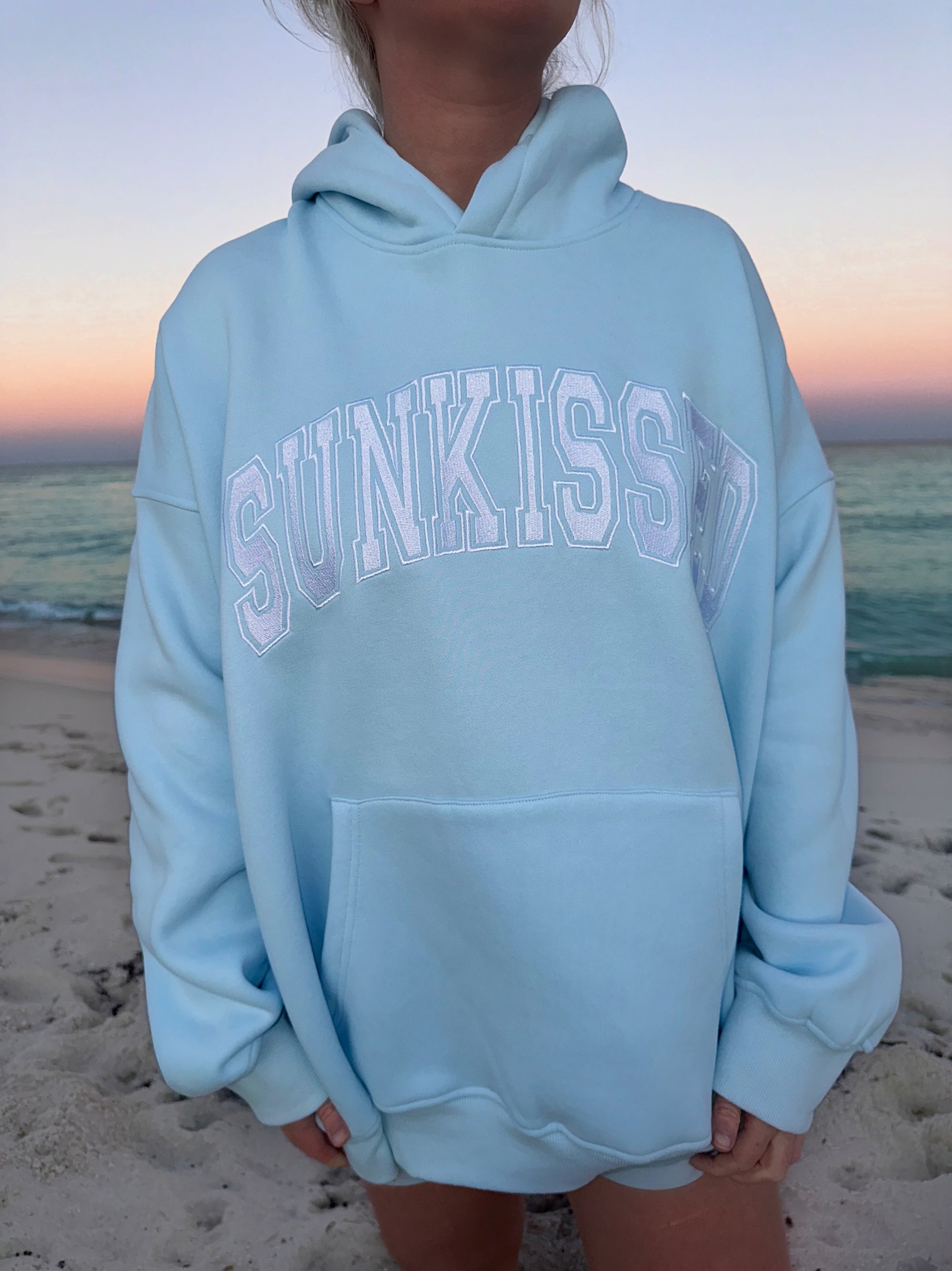 Icy Blue Sunkissed Varsity Embroider Hoodie