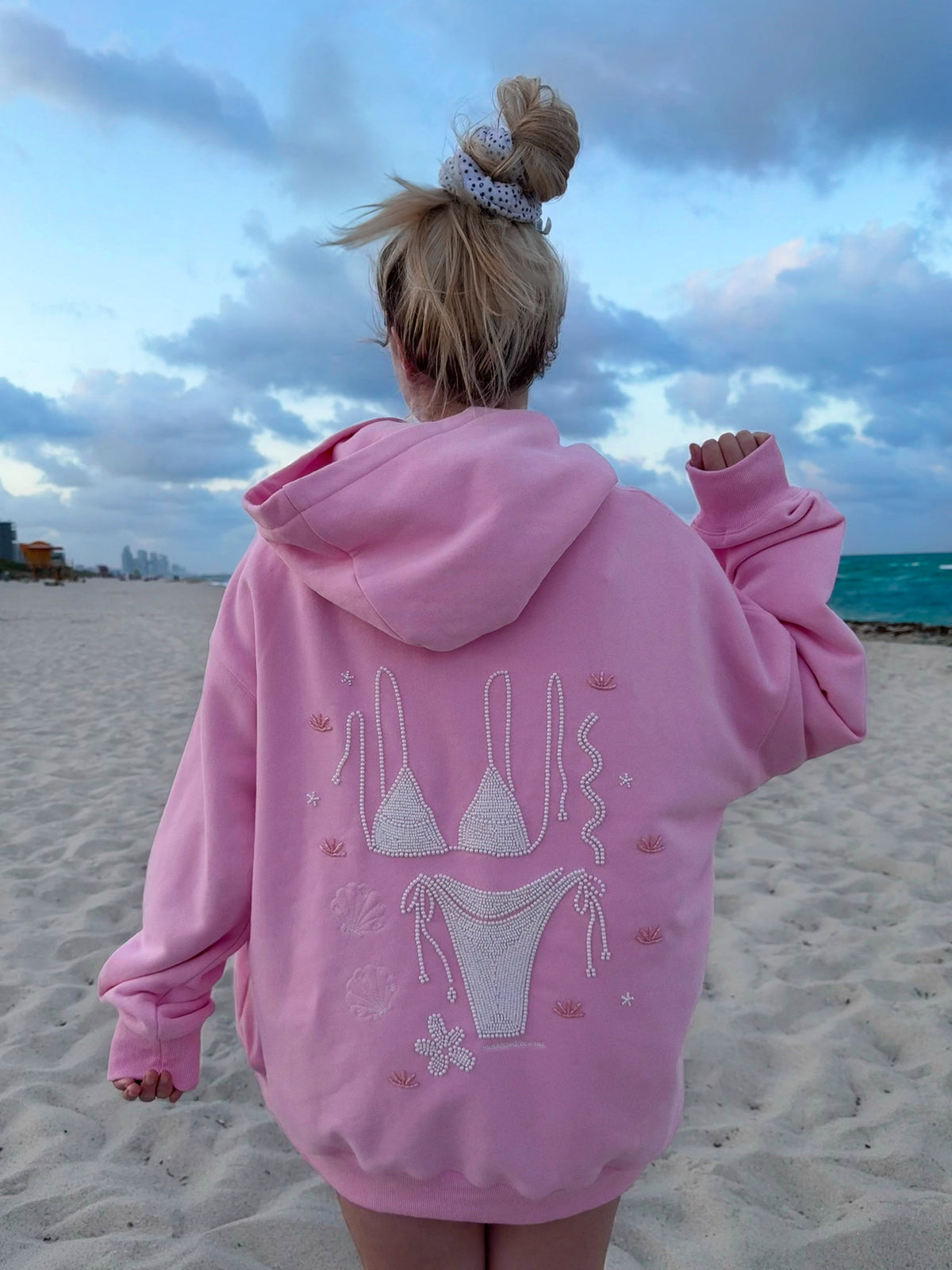 Lottie Pink Bikini Beaded Ocean Oversized Hoodie 100% Cotton