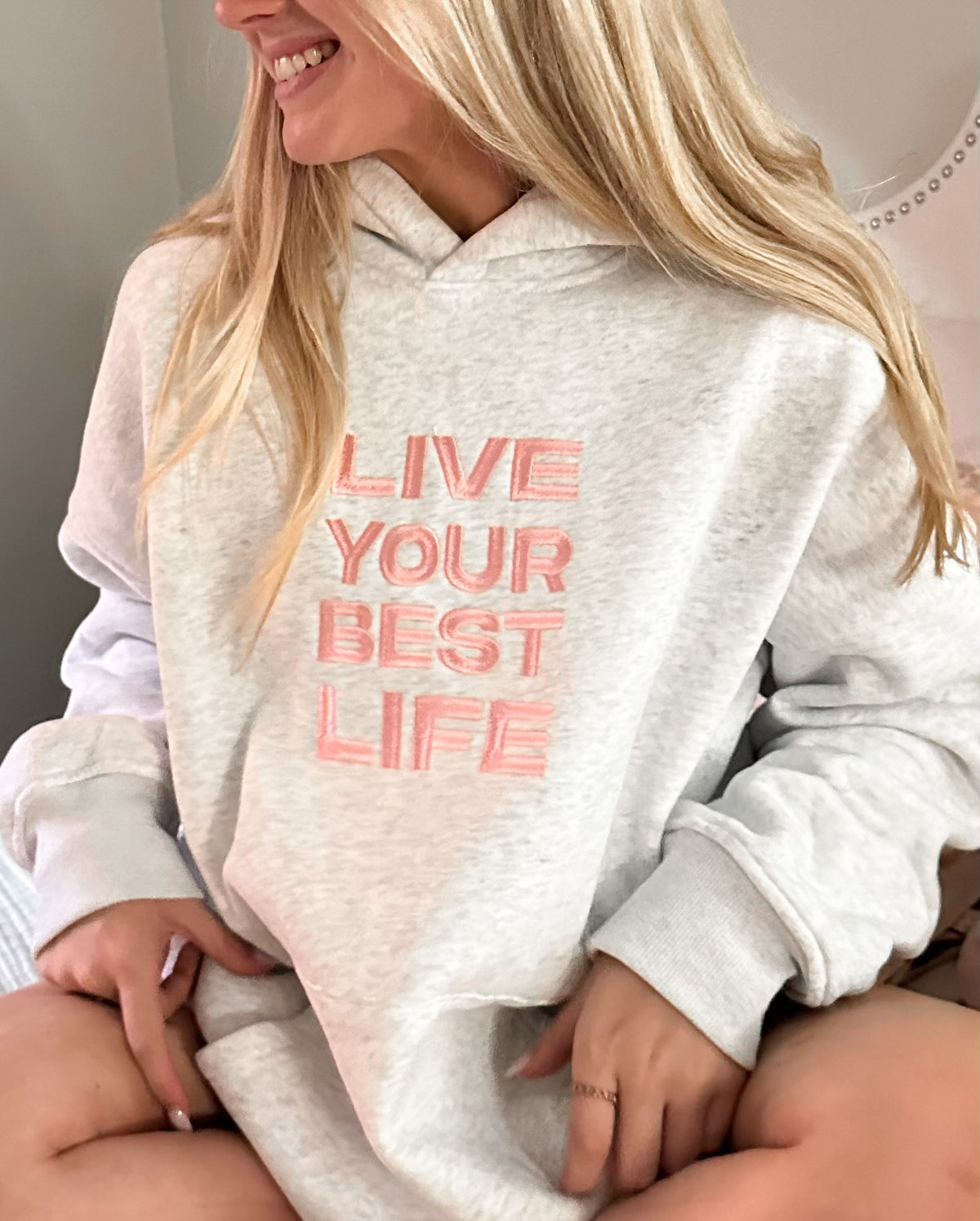 Pearl Grey Live Your Best Life Embroider Hoodie