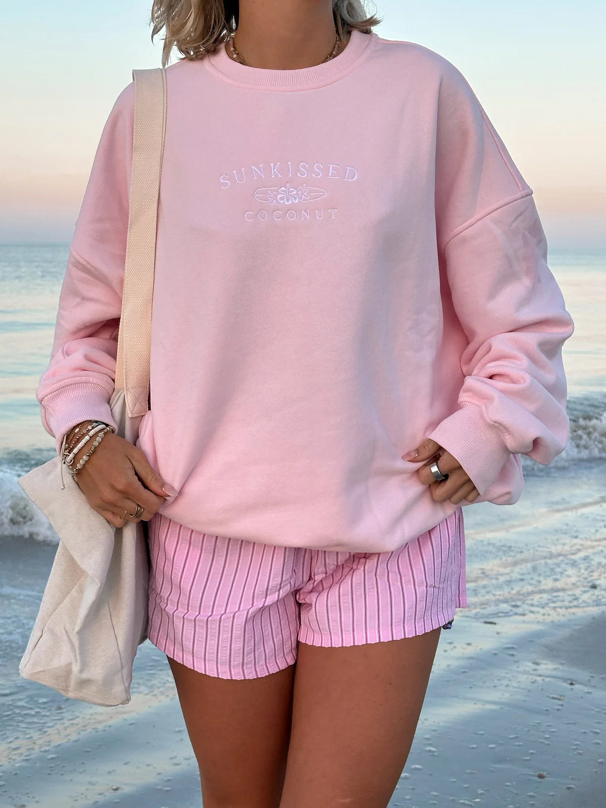 Sunkissedcoconut Embroider Oversized Crewneck Sweatshirt