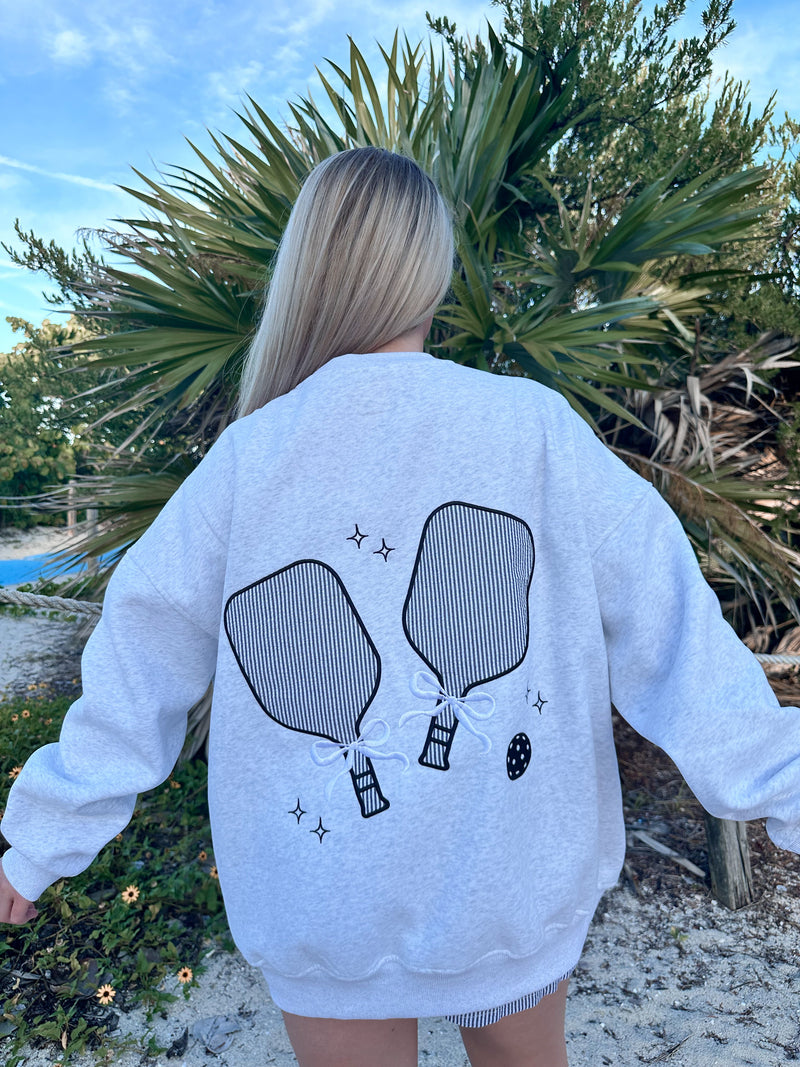 Pearl Grey Pickleball Detailed Embroider Sweatshirt