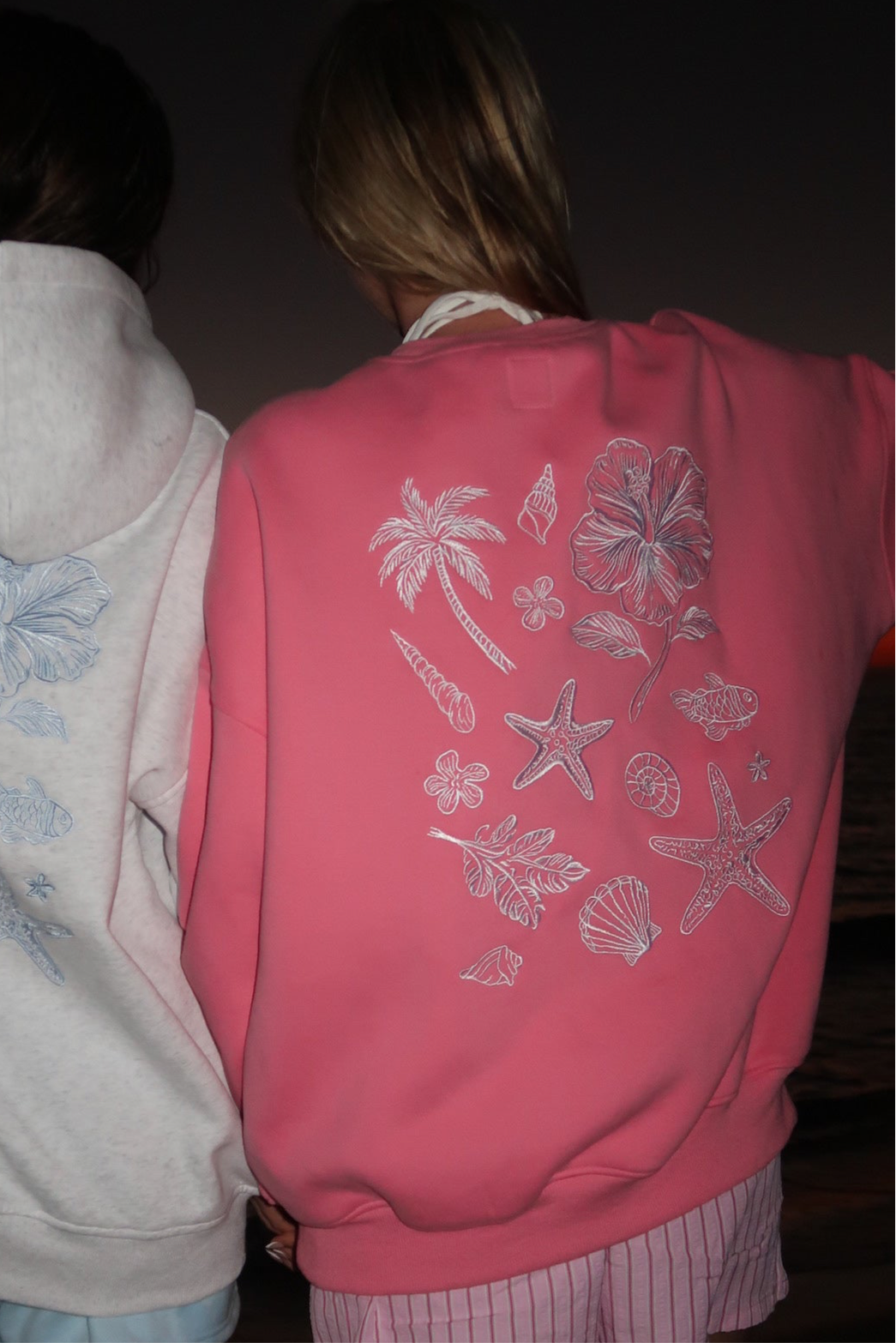 Hibiscus Pink Tropical Embroider Sweatshirt