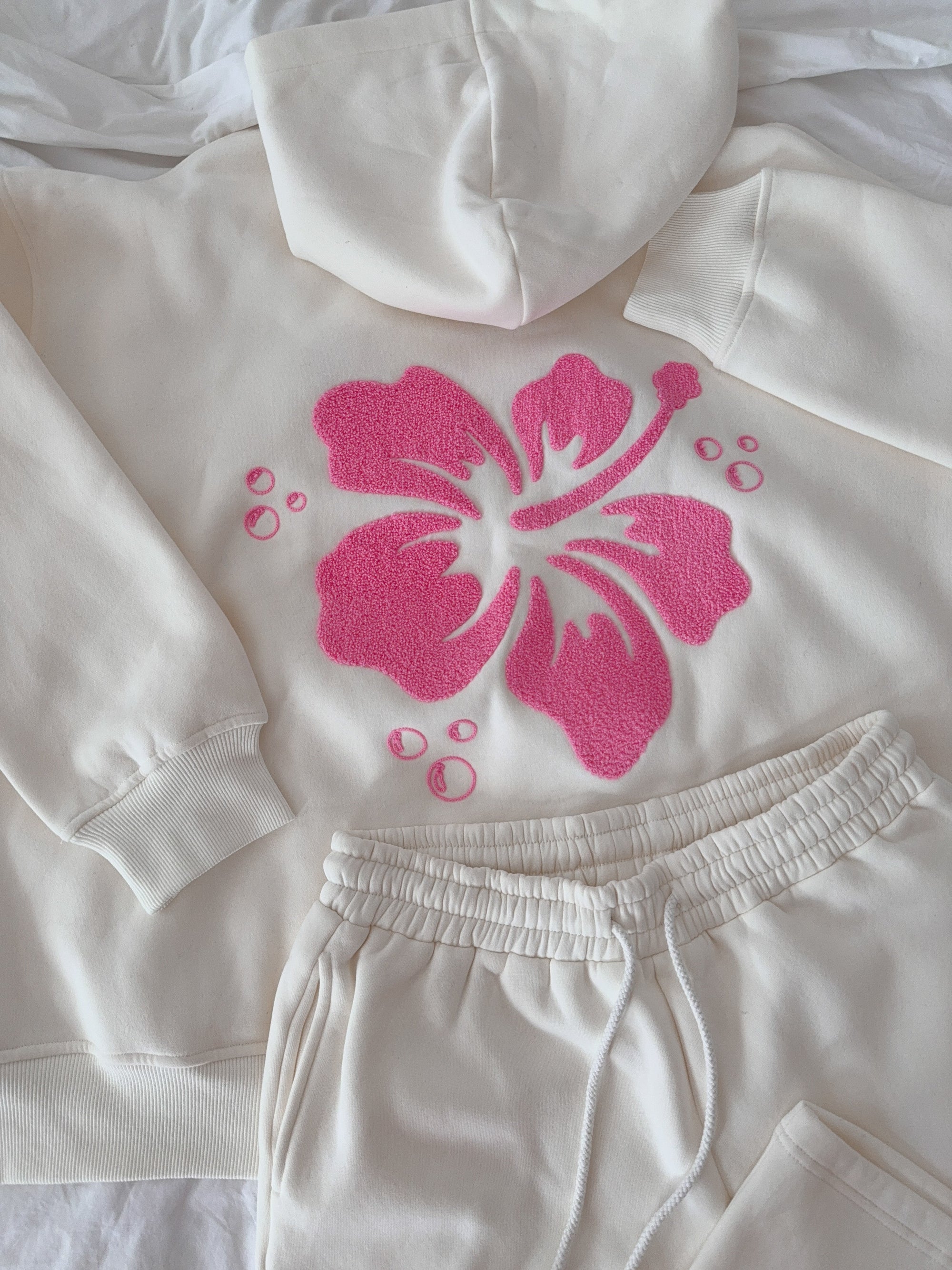 Ivory Hibiscus Flower Hoodie