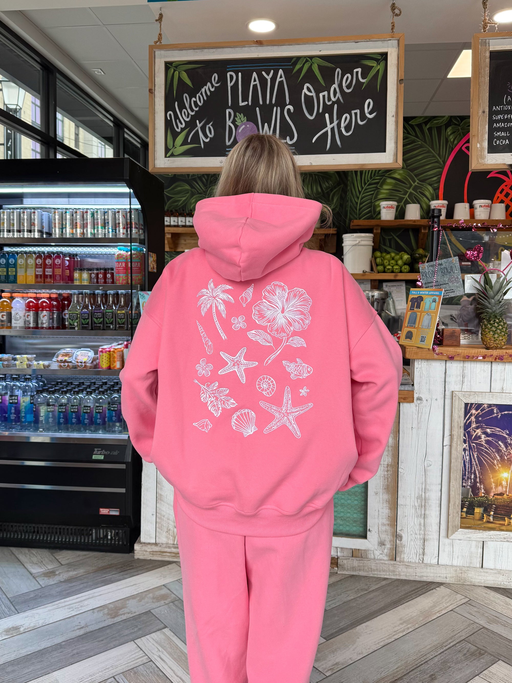 Hibiscus Pink Tropical Embroider Hoodie