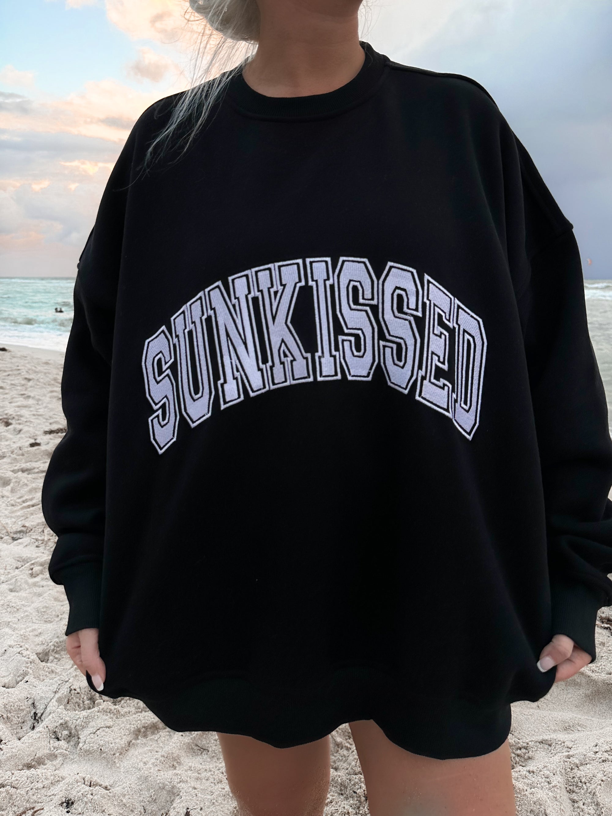 Black Sunkissed Varsity Embroider Sweatshirt