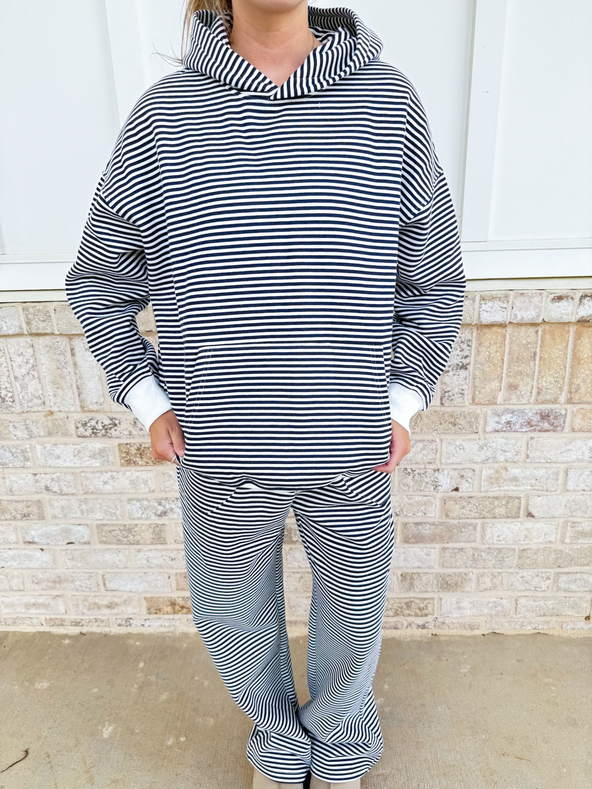 Dark Navy Blue and White Big Striped Hoodie