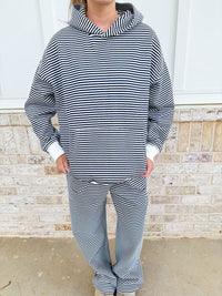Dark Navy Blue and White Big Striped Hoodie