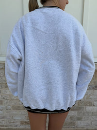 Blank Pearl Grey And Black Preppy Crew Sweatshirt
