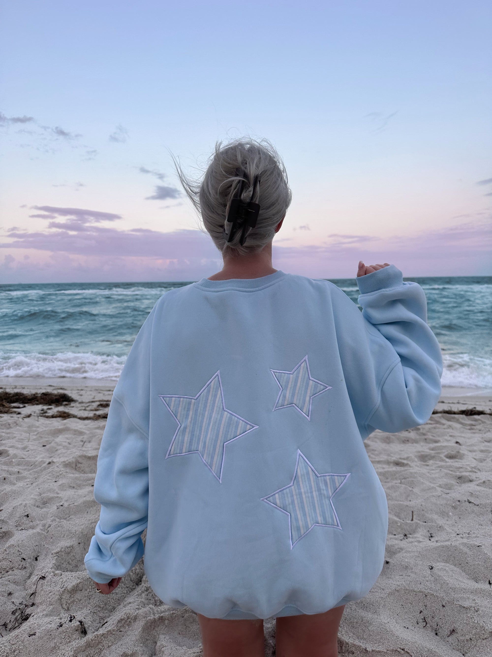 Icy Blue Star Lux Striped Sweatshirt