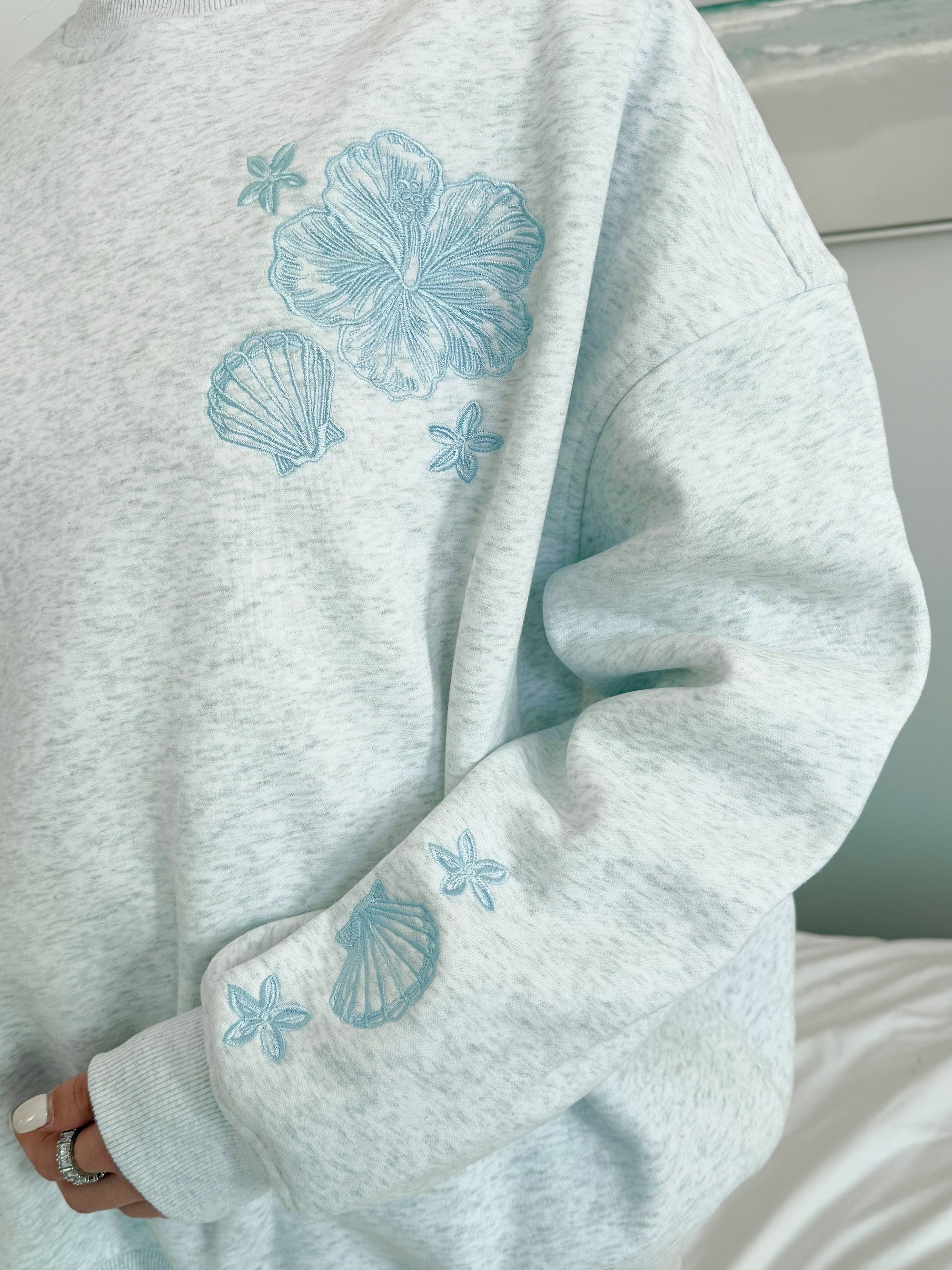 Pearl Grey Tropical Embroider Sweatshirt