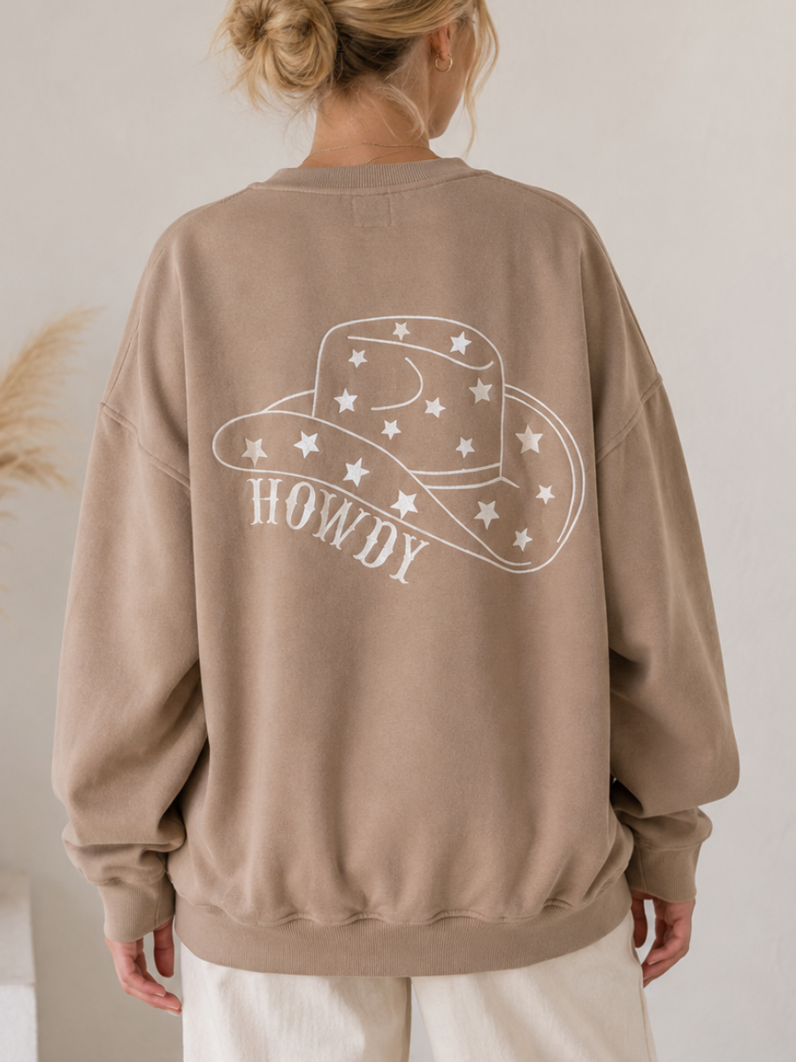 Cappuccino Howdy Embroider Sweatshirt