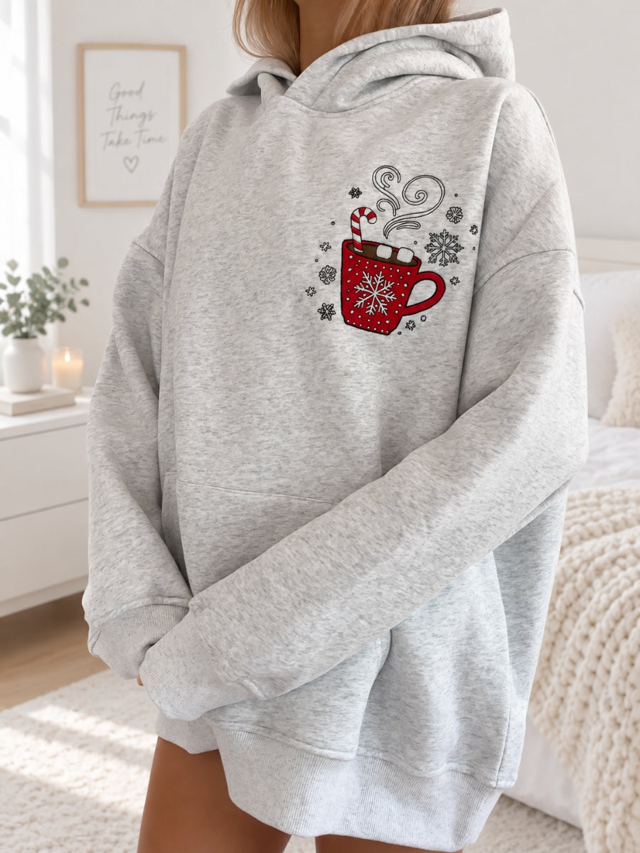 Hot Chocolate Recipe Christmas Embroider Hoodie