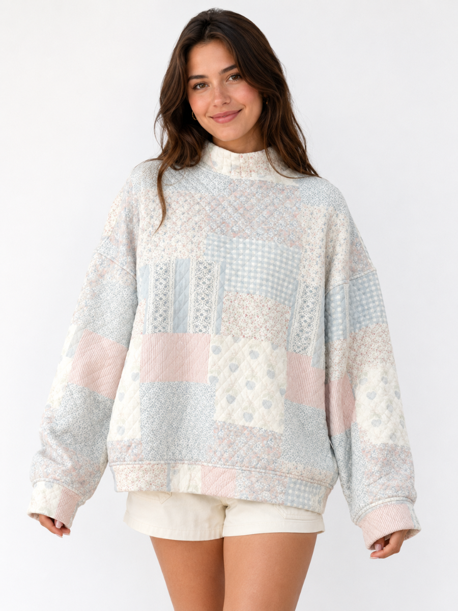 Shades Of Blue Quilted Pastel Mockneck Sweatshirt
