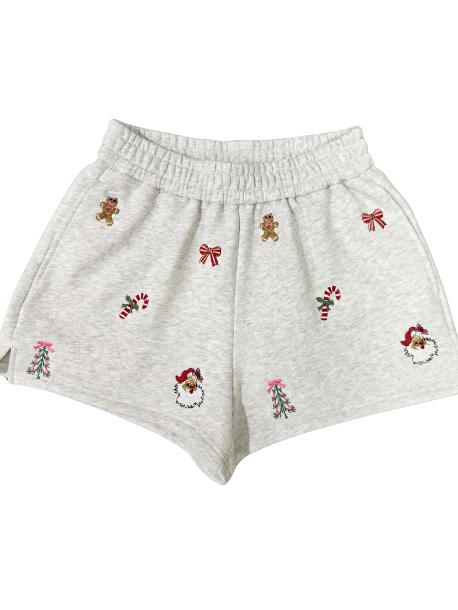 Christmas Symbols Embroidered Shorts