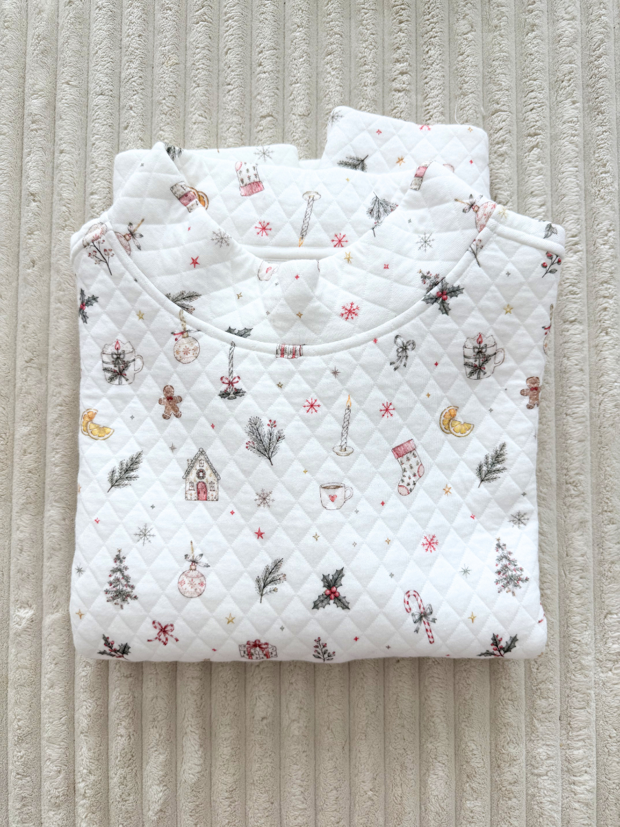 A Cottage Christmas Icons Quilted Mockneck Sweatshirt