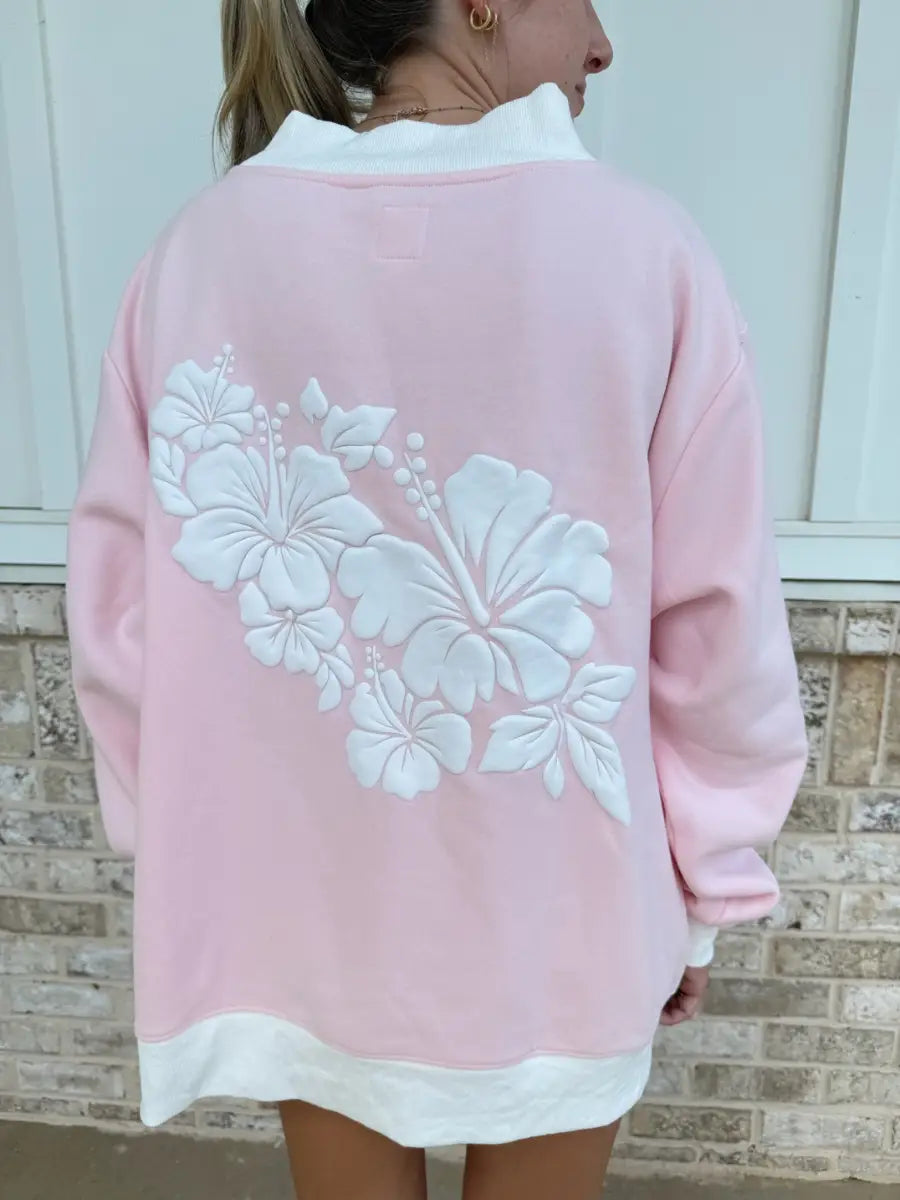 Pink Cabana Puff Print Mockneck Sweatshirt
