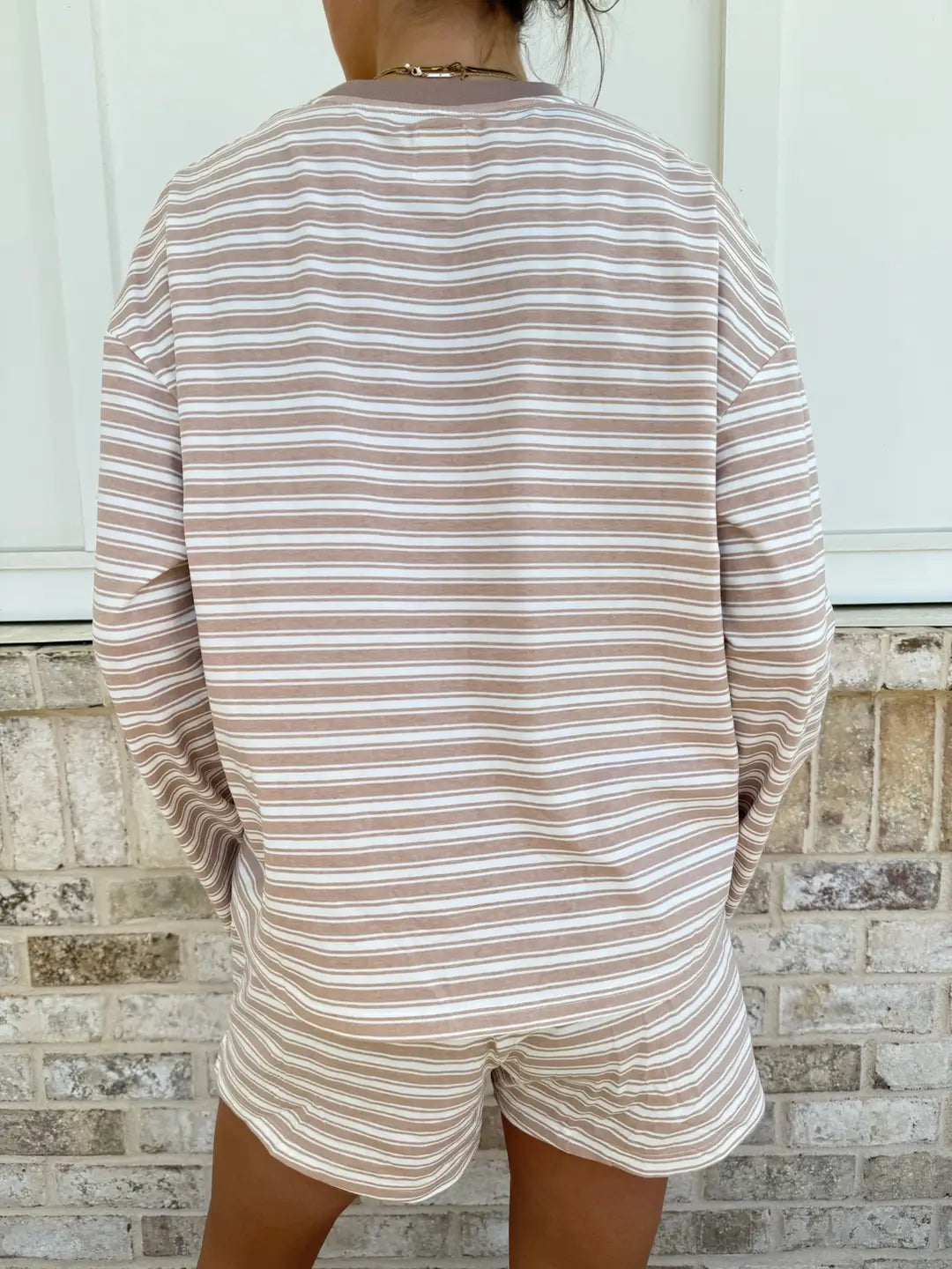 Taupe Brown Billie Striped Loungewear Long Sleeve Top