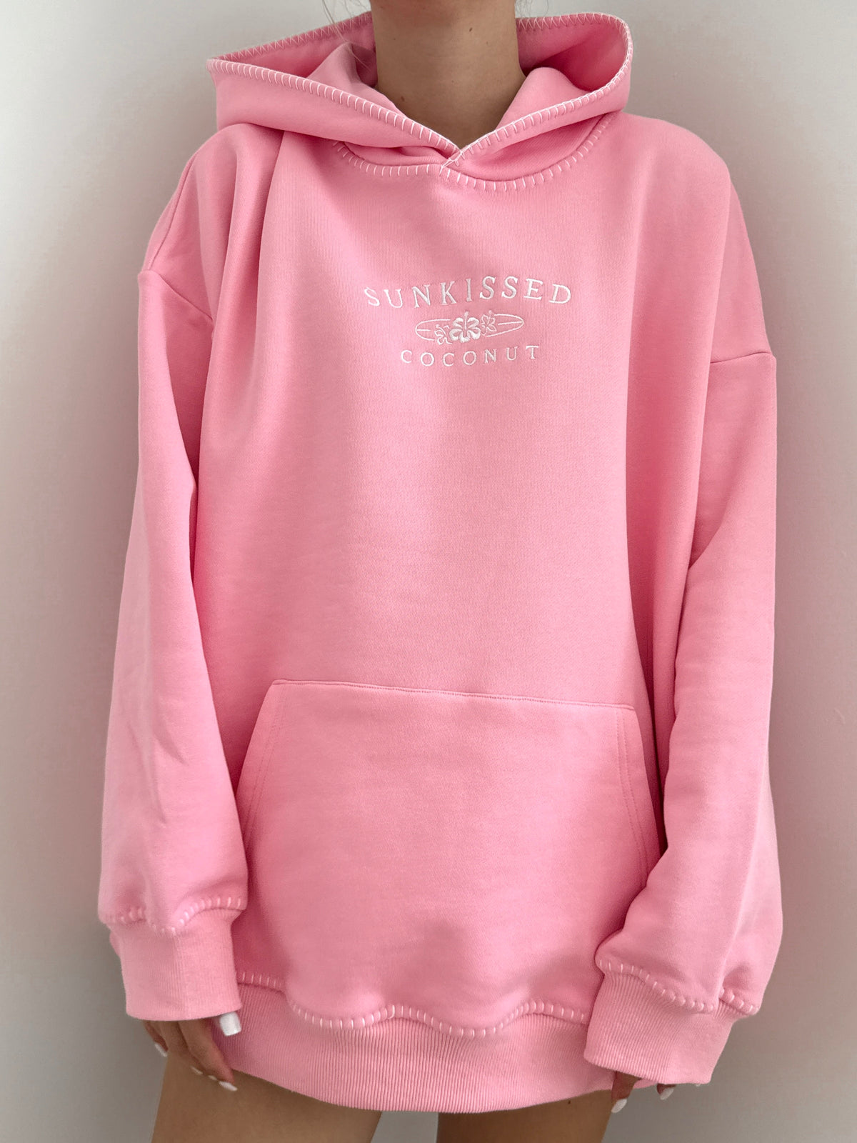 Cotton Candy Stitched Sunkissedcoconut Logo Hoodie 100% Cotton