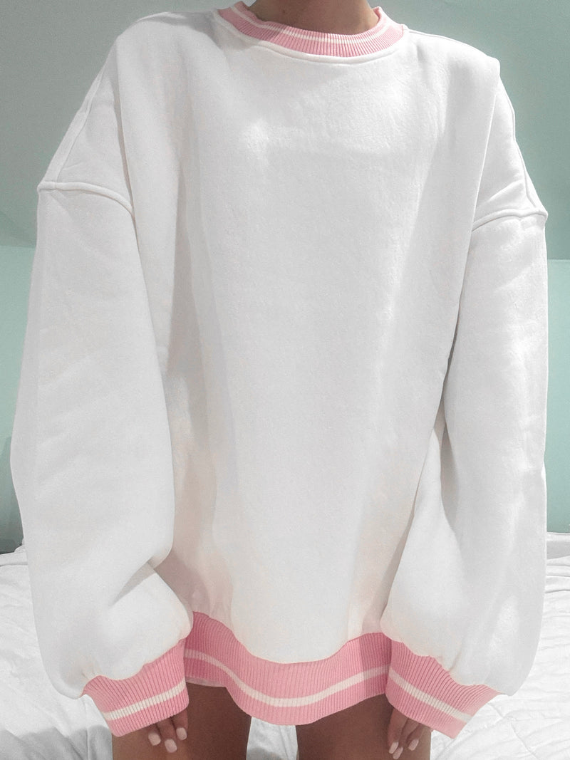 Blank White And Pink Preppy Crew Sweatshirt