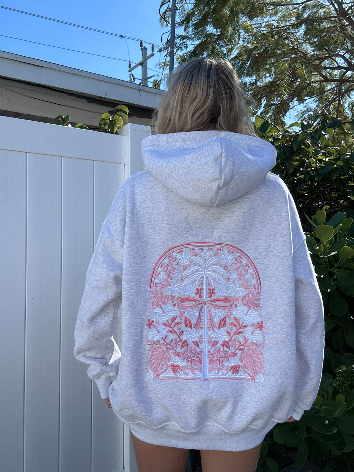 Pearl Grey Tropical Palms Hoodie