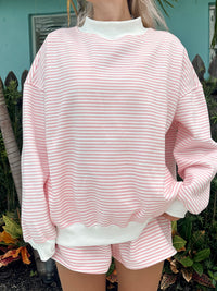 Light Pink and White Big Striped Mockneck Sweatshirt