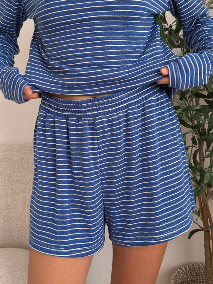 Striped Soft Button Loungewear Shorts