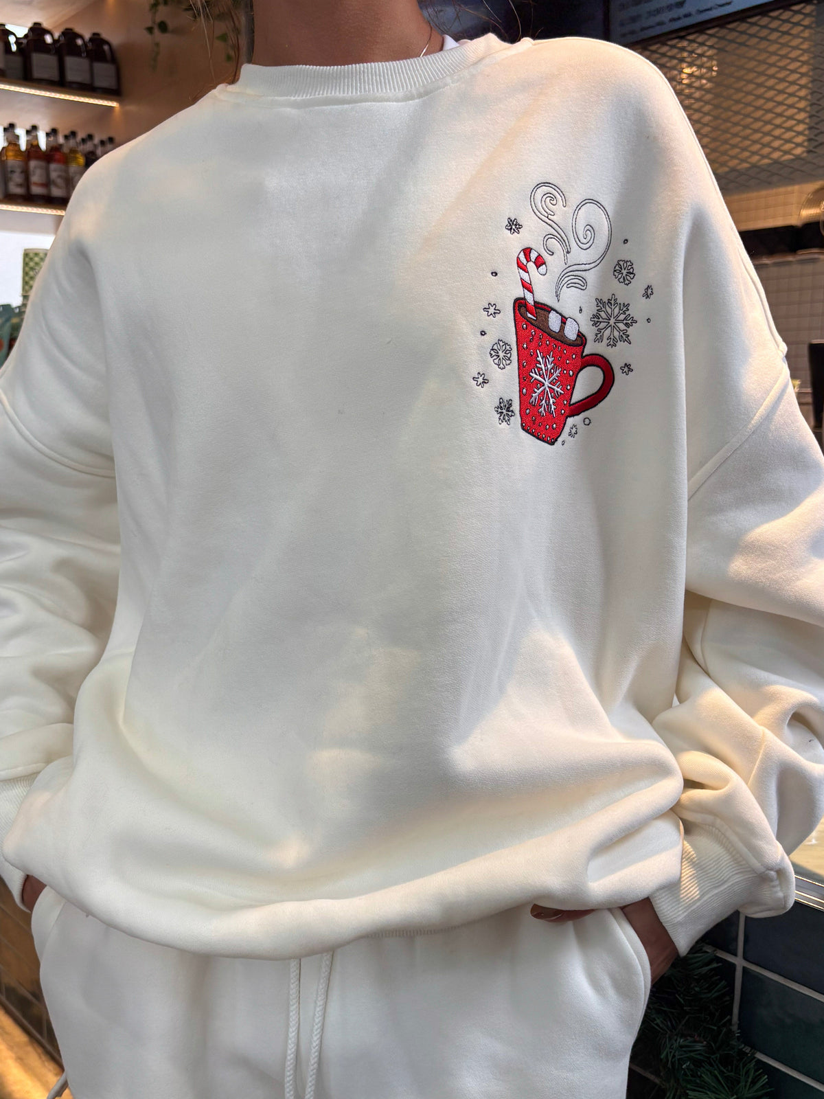 Hot Chocolate Recipe Christmas Embroider Sweatshirt