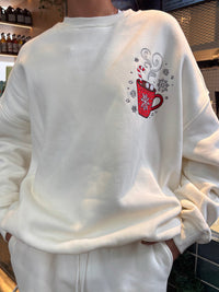 Hot Chocolate Recipe Christmas Embroider Sweatshirt