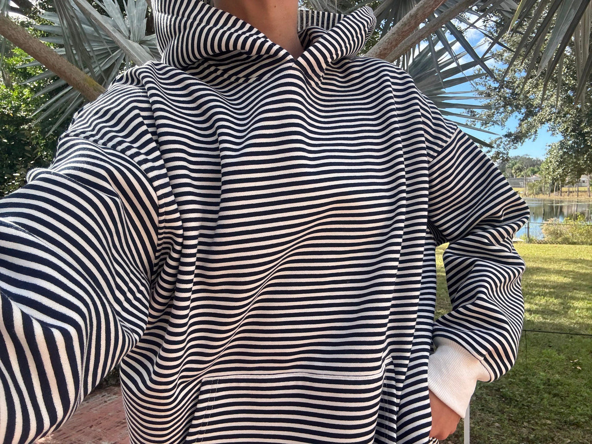 Dark Navy Blue and White Big Striped Hoodie