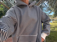 Dark Navy Blue and White Big Striped Hoodie