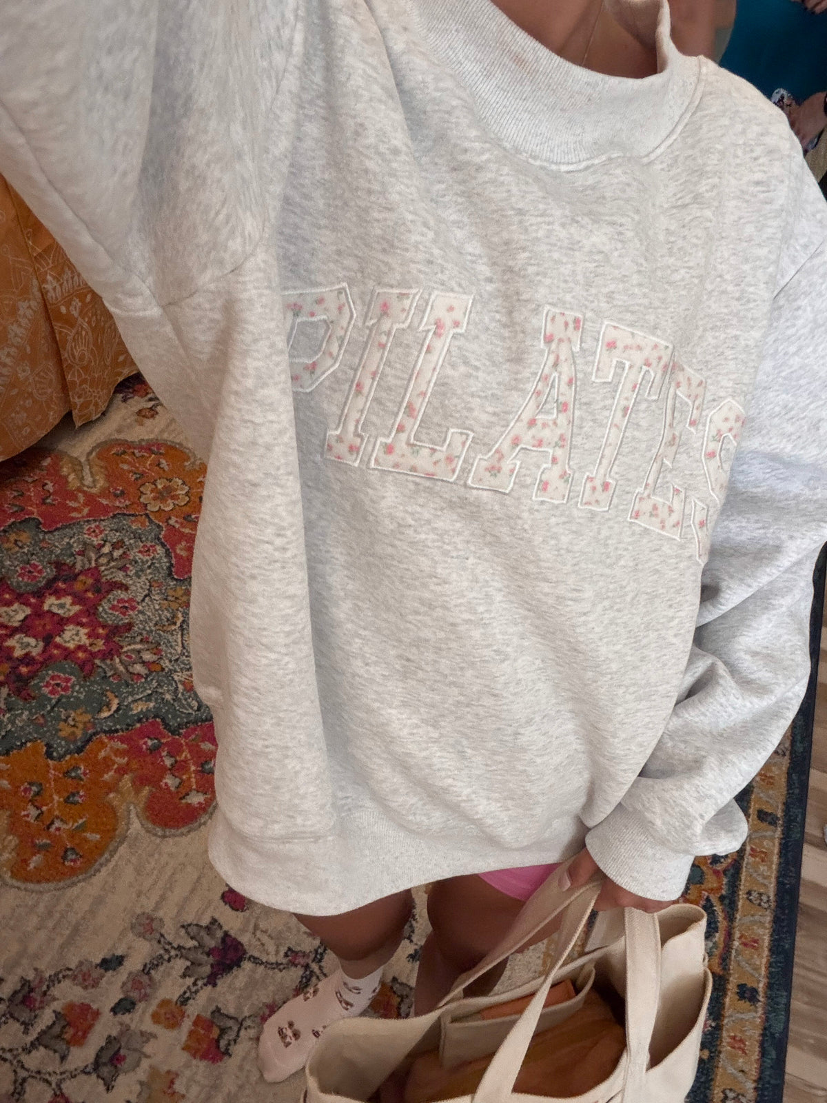 Pearl Grey Mockneck Pilates Embroider Sweatshirt