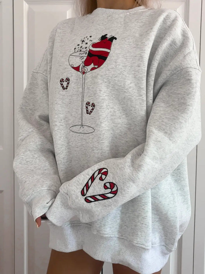 Tipsy Santa Christmas Embroidered Sweatshirt