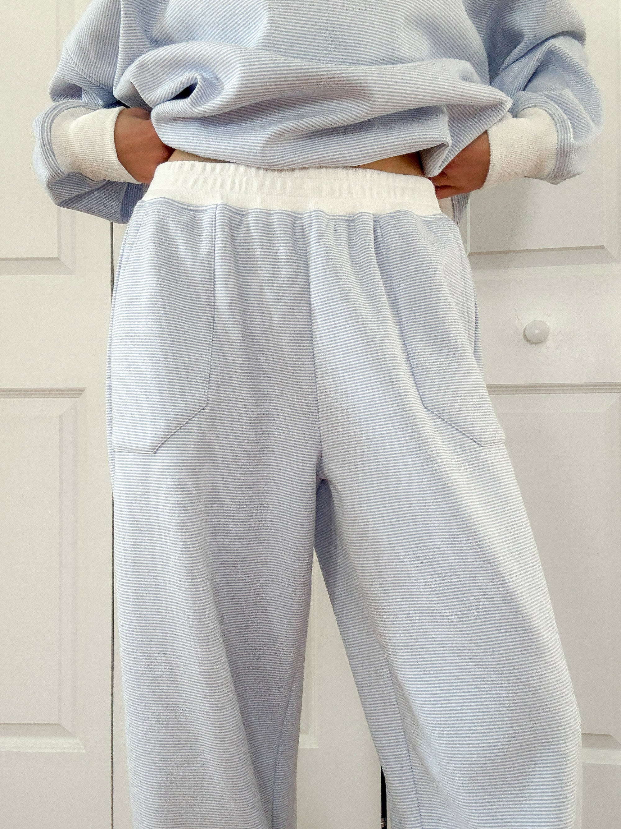 Blue and White Mini Striped Sweatpants